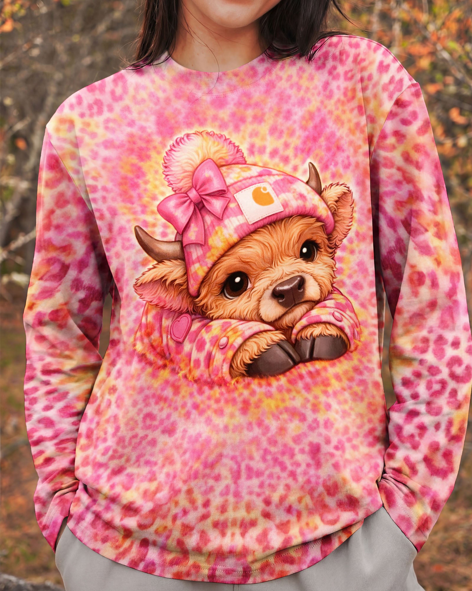 HIGHLAND COW LEOPARD PINK SWIRL  ALL OVER PRINT - TLNT2303262