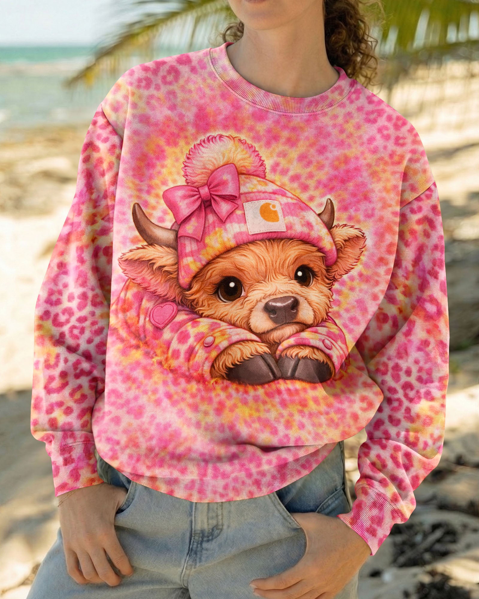 HIGHLAND COW LEOPARD PINK SWIRL  ALL OVER PRINT - TLNT2303262