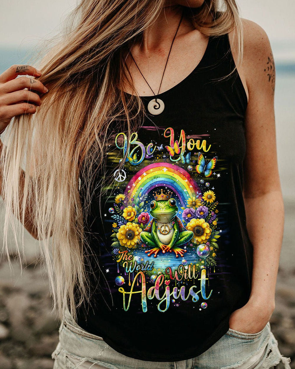 BE YOU THE WORLD WILL ADJUST FROG RAINBOW ALL OVER PRINT - TLNT2311234