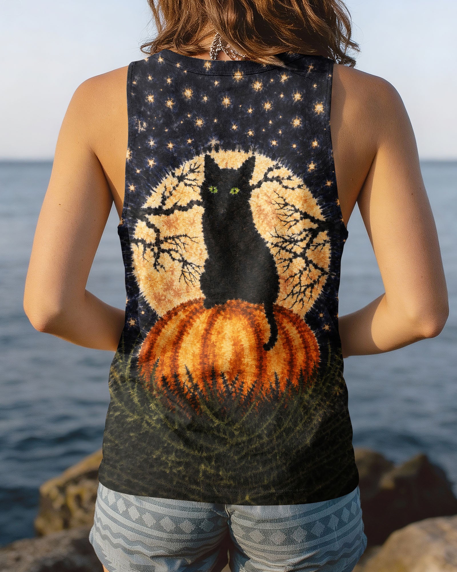 BLACK CAT ON PUMPKIN FULL MOON HALLOWEEN ALL OVER PRINT  - TLNT2407262