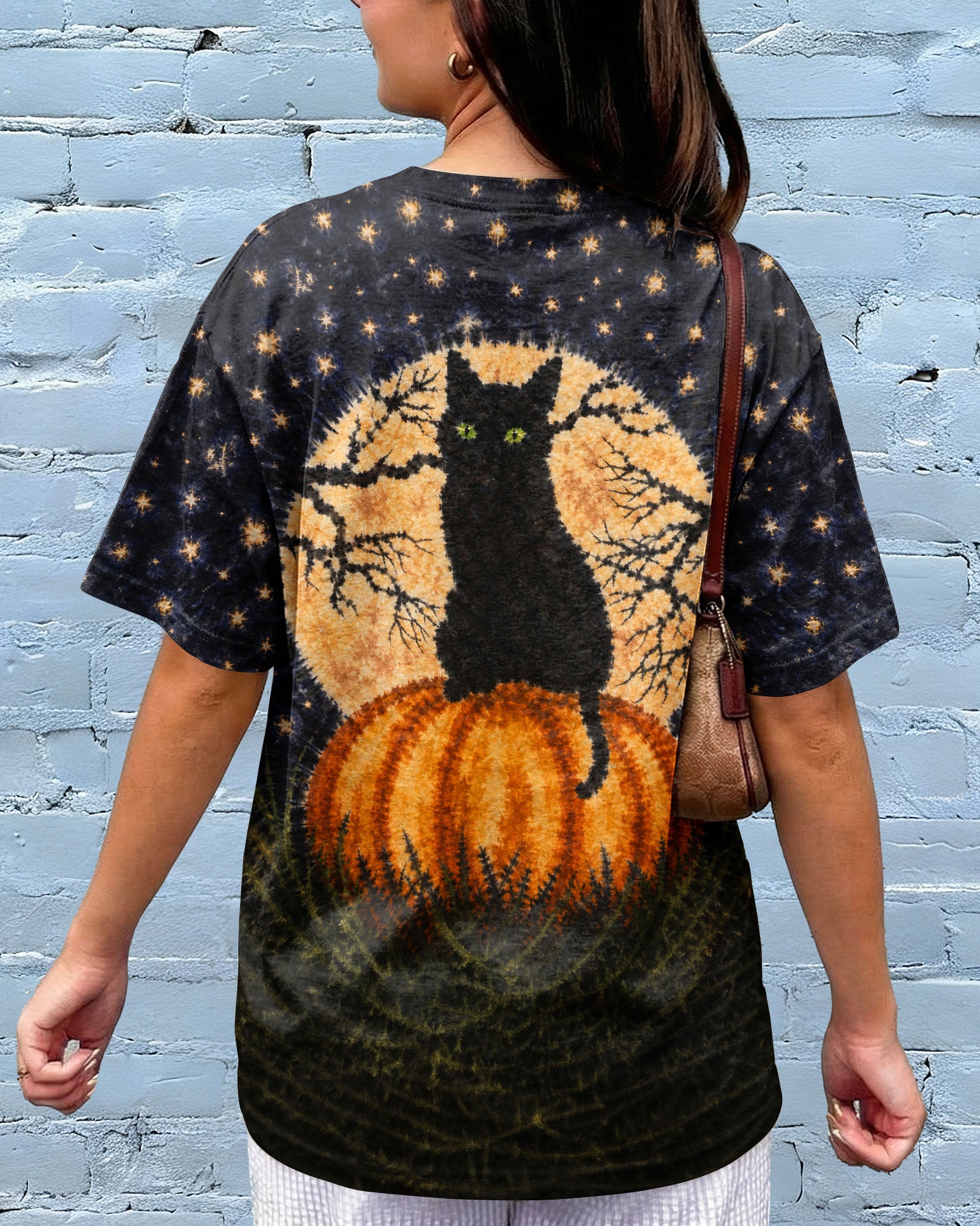 BLACK CAT ON PUMPKIN FULL MOON HALLOWEEN ALL OVER PRINT  - TLNT2407262