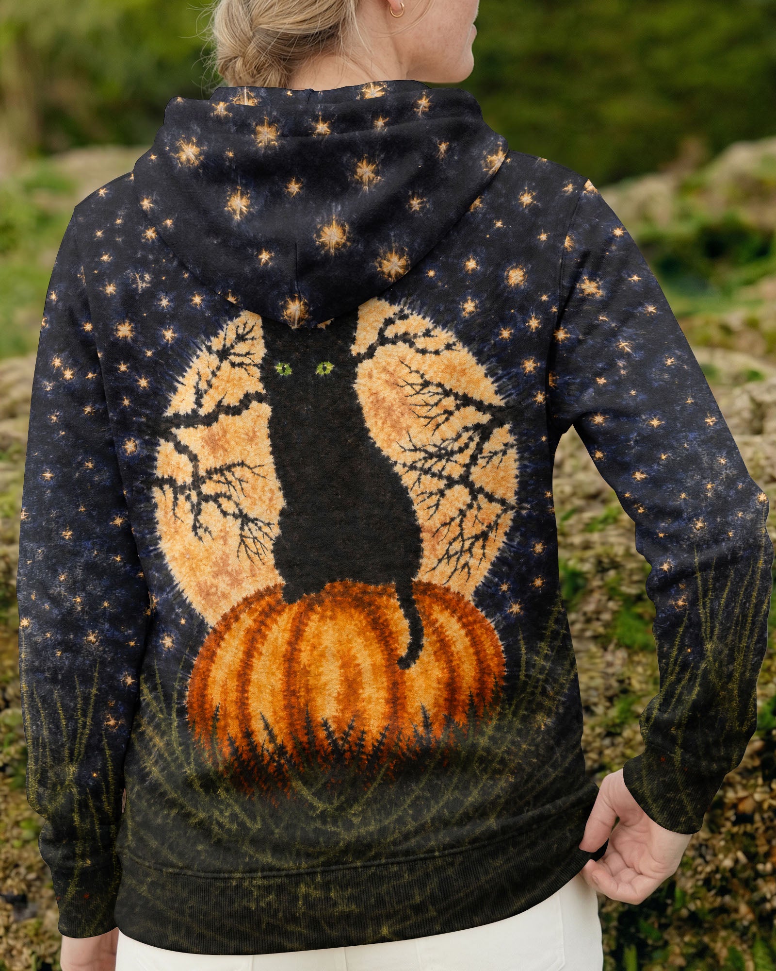 BLACK CAT ON PUMPKIN FULL MOON HALLOWEEN ALL OVER PRINT  - TLNT2407262