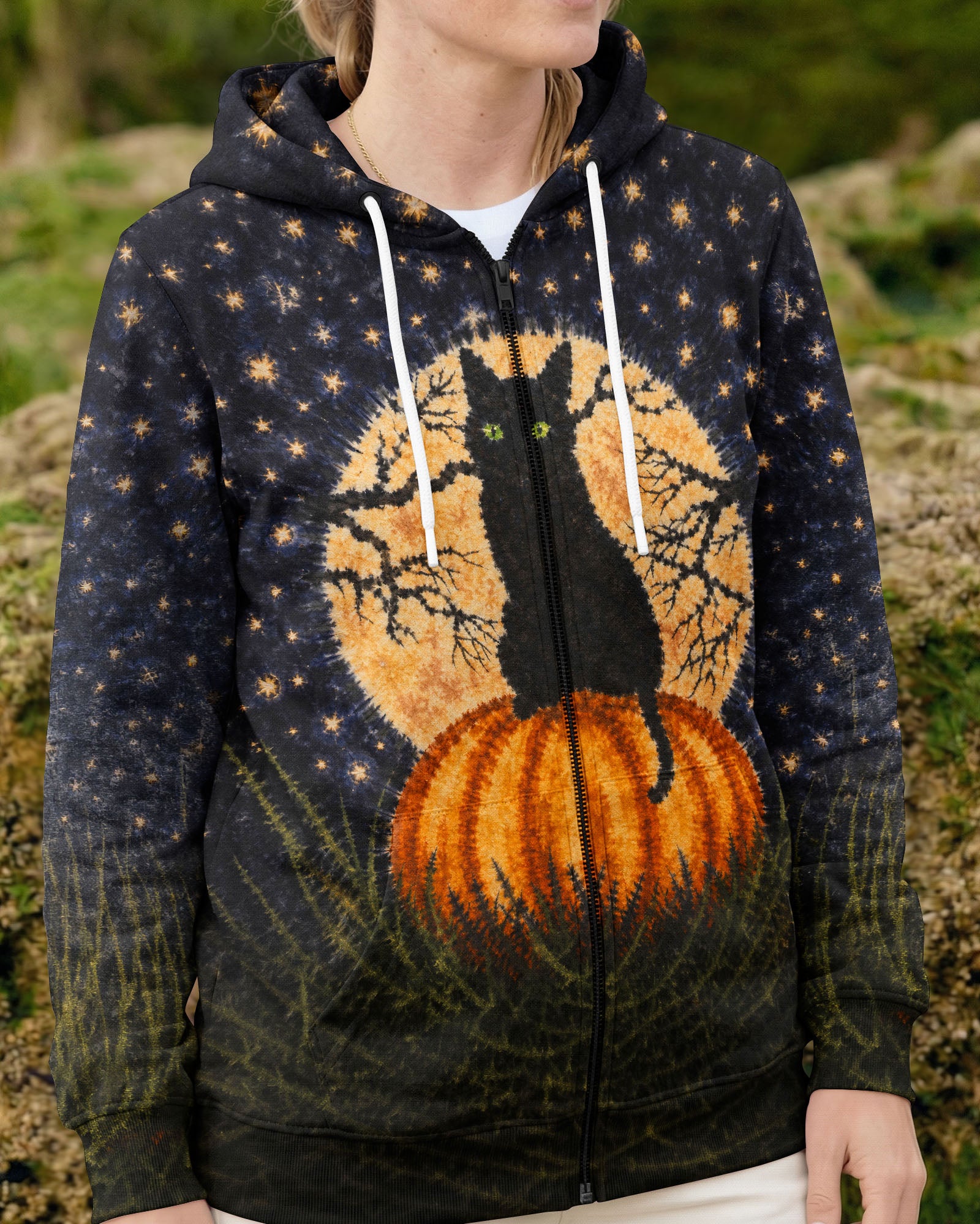 BLACK CAT ON PUMPKIN FULL MOON HALLOWEEN ALL OVER PRINT  - TLNT2407262