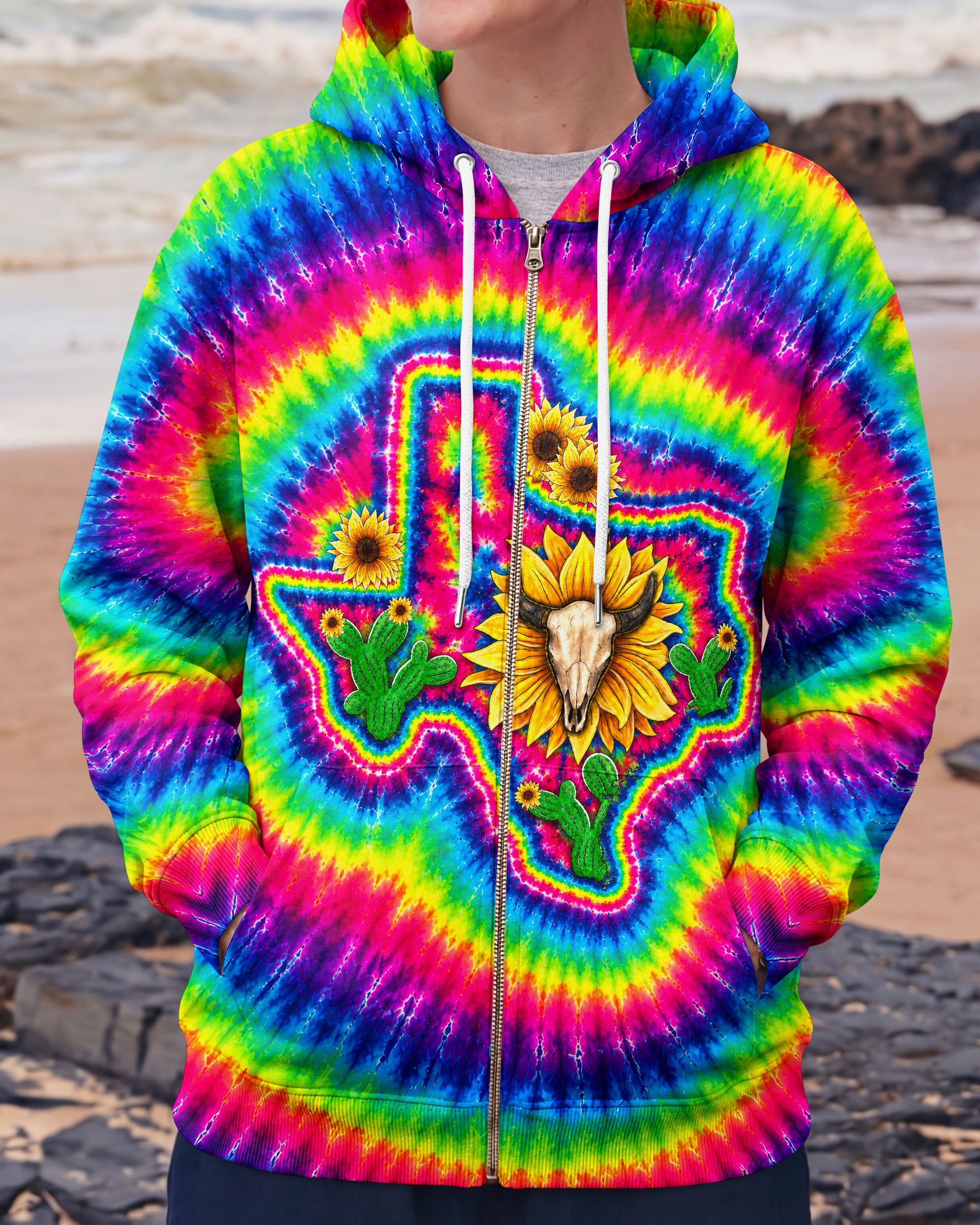 BULL SKULL TEXAS MAP COLORFUL SWIRL ALL OVER PRINT - TLNT2606262