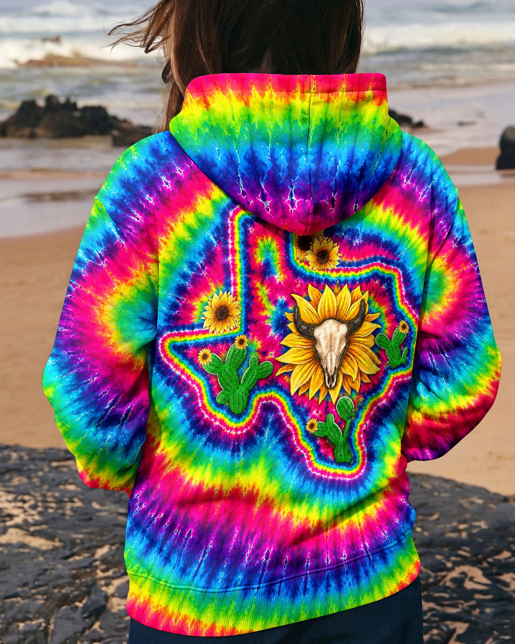 BULL SKULL TEXAS MAP COLORFUL SWIRL ALL OVER PRINT - TLNT2606262
