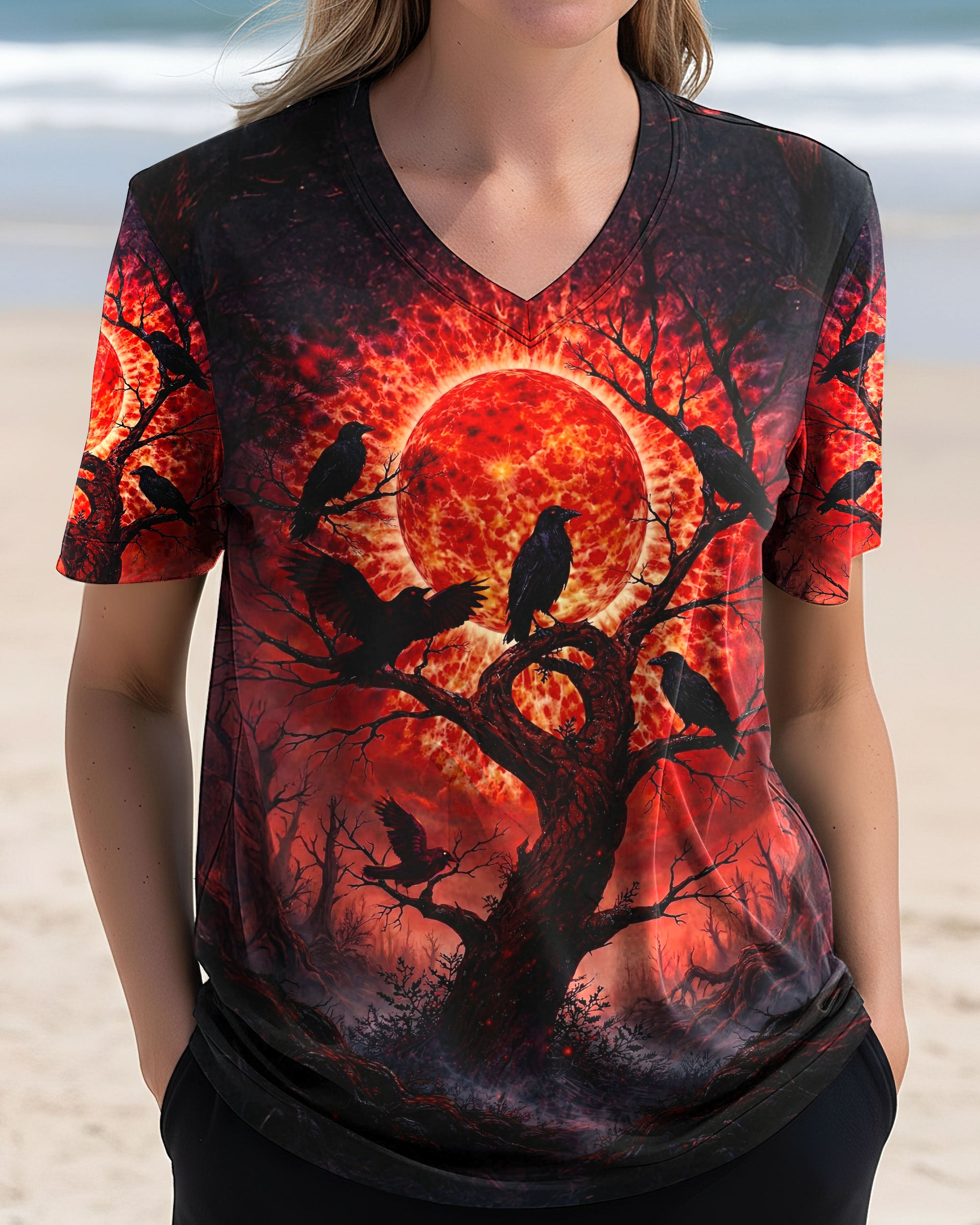 RAVEN UNDER BLOOD  MOON RED & ORANGE SWIRL ALL OVER PRINT  - TLNT2701262