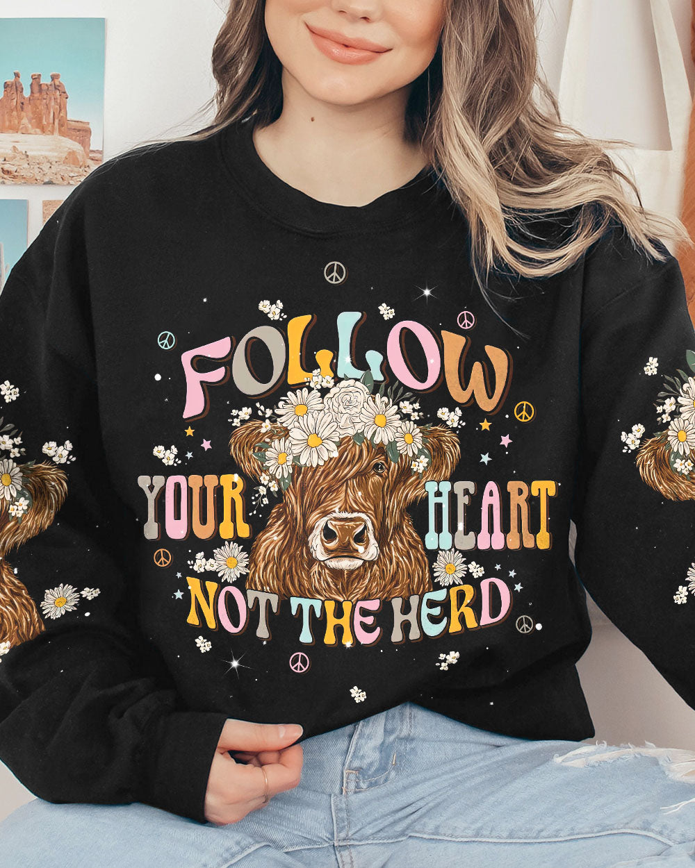 FOLLOW YOUR HEART COW ALL OVER PRINT - TLNT2707231