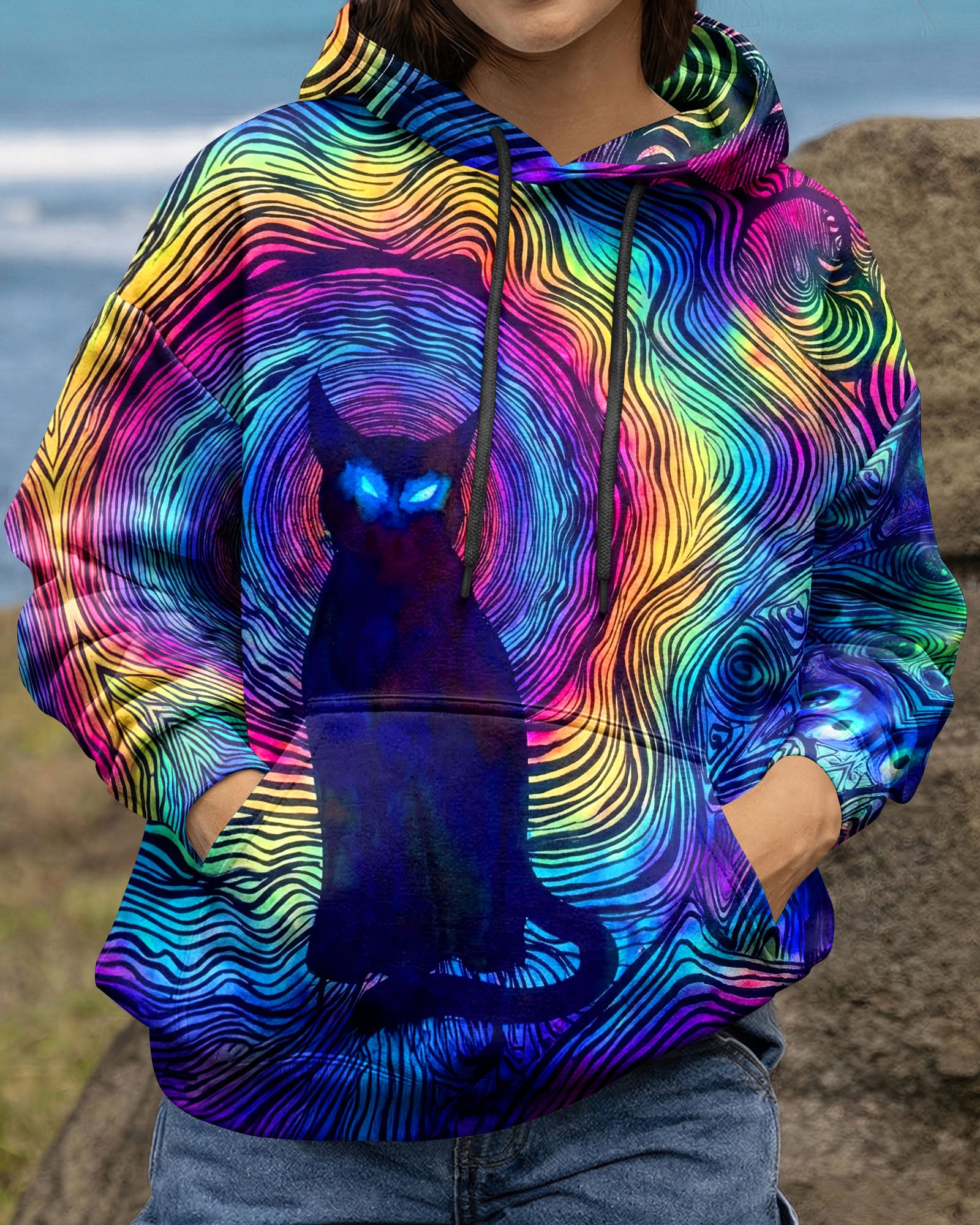 PSYCHEDELIC BLACK CAT ALL OVER PRINT - TLNT2803261
