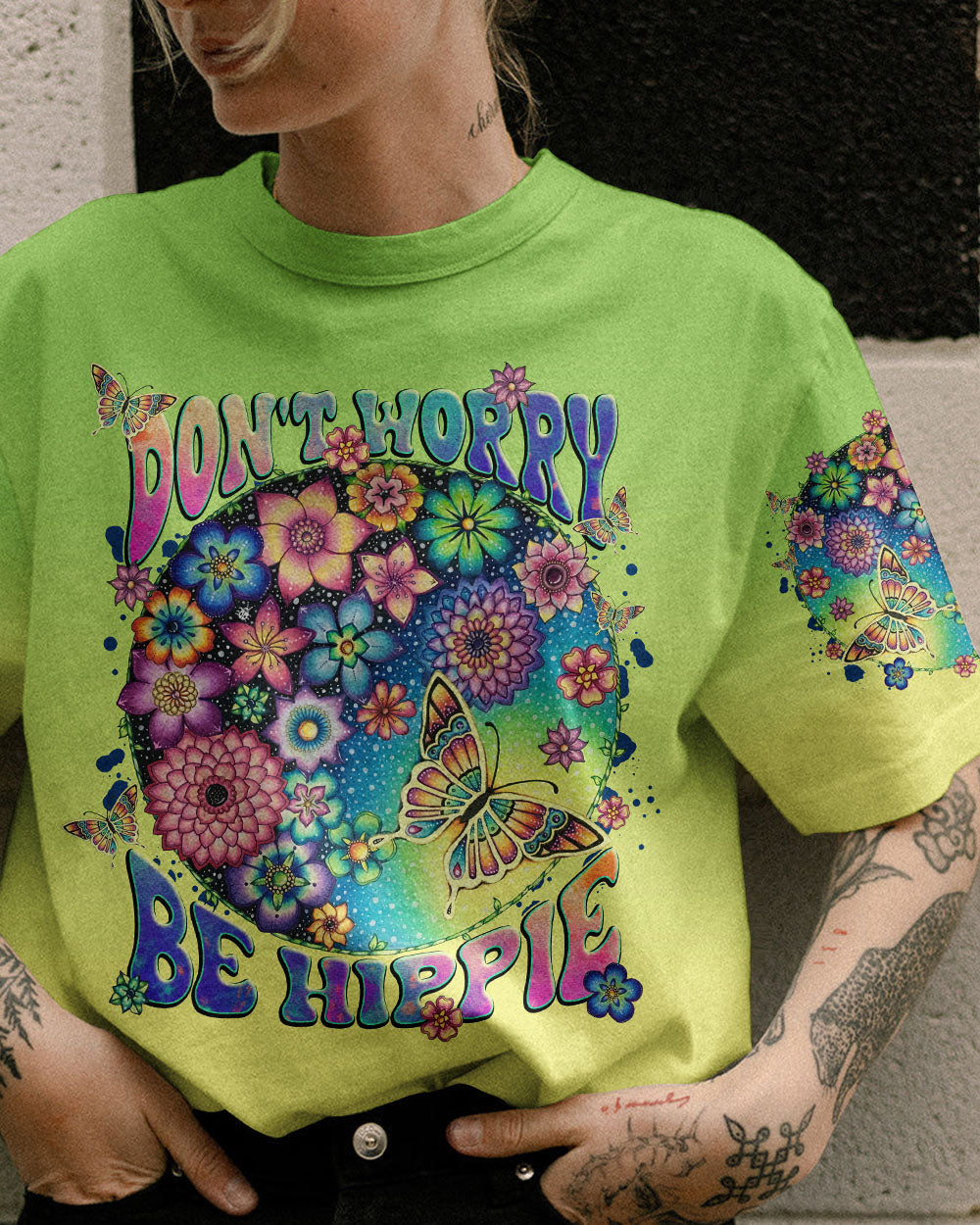 DON'T WORRY BE HIPPIE BUTTERFLY FLOWERS ALL OVER PRINT - TLNT2807231