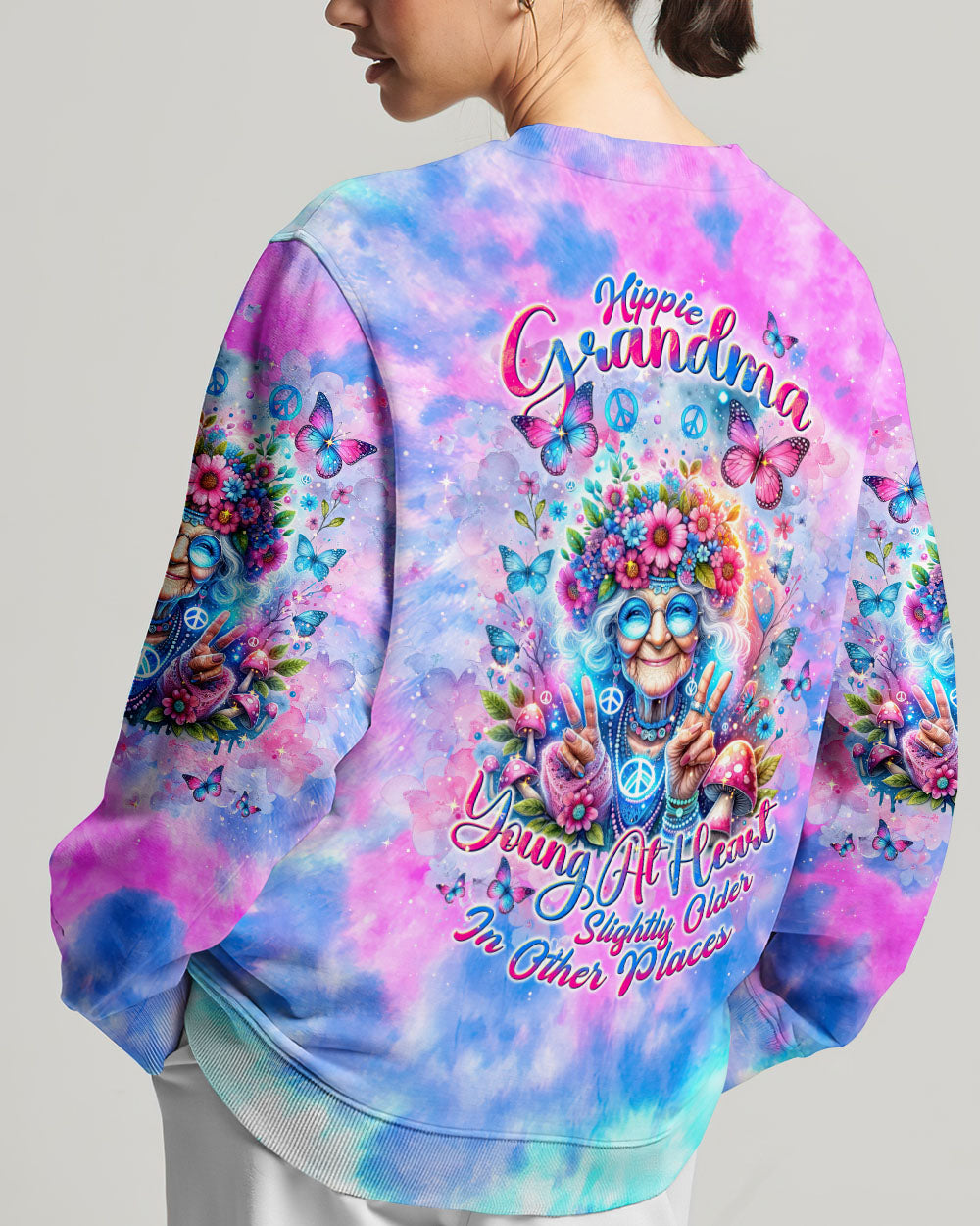 HIPPIE GRANDMA YOUNG AT HEART TIE DYE ALL OVER PRINT - TLNT3001241