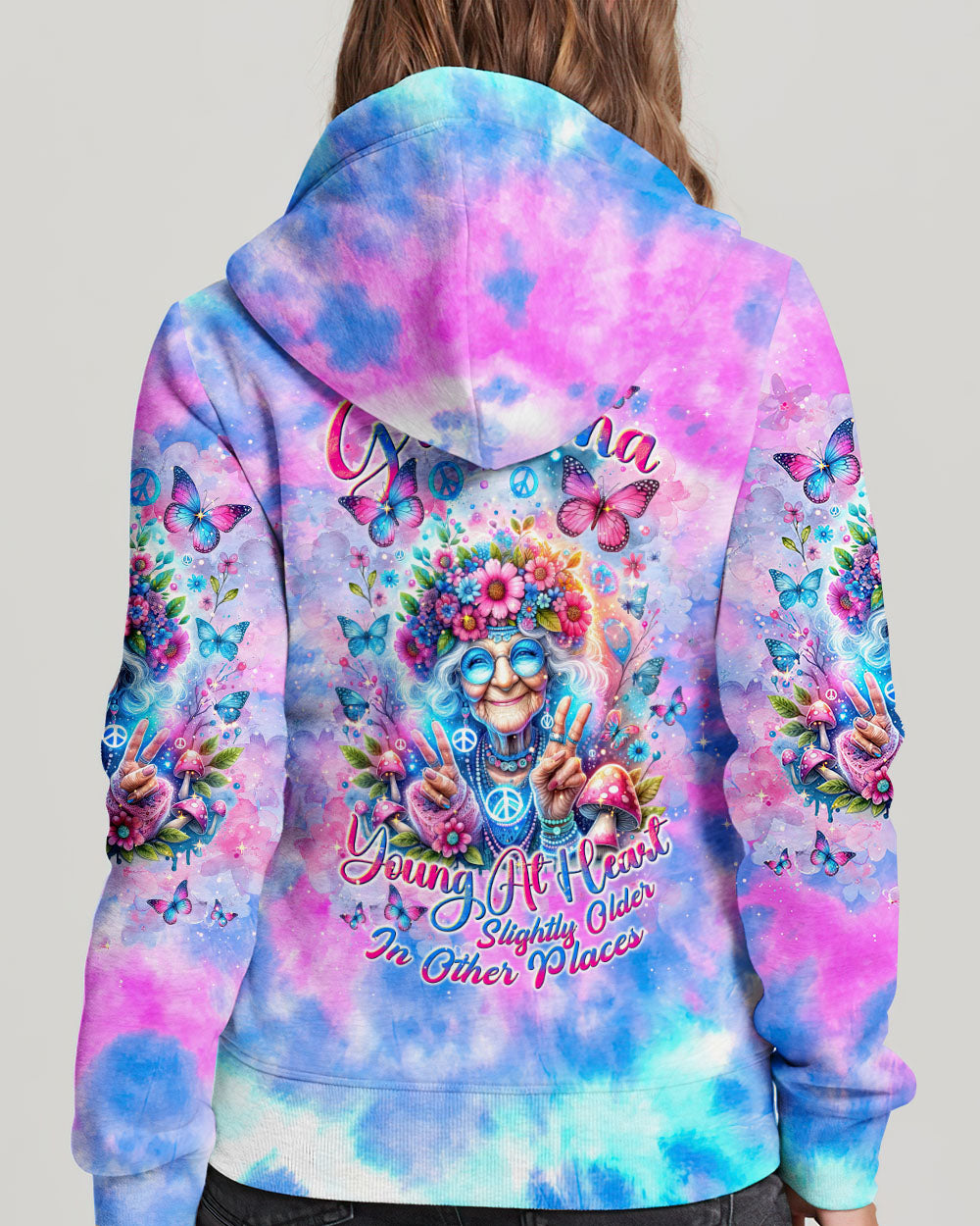 HIPPIE GRANDMA YOUNG AT HEART TIE DYE ALL OVER PRINT - TLNT3001241