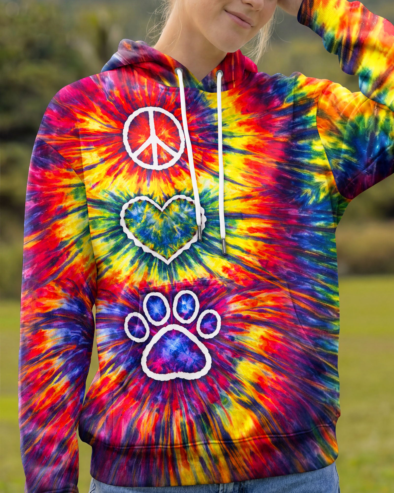 PEACE LOVE PAW PRINT COLORFUL SWIRL ALL OVER PRINT - TLNT3003262