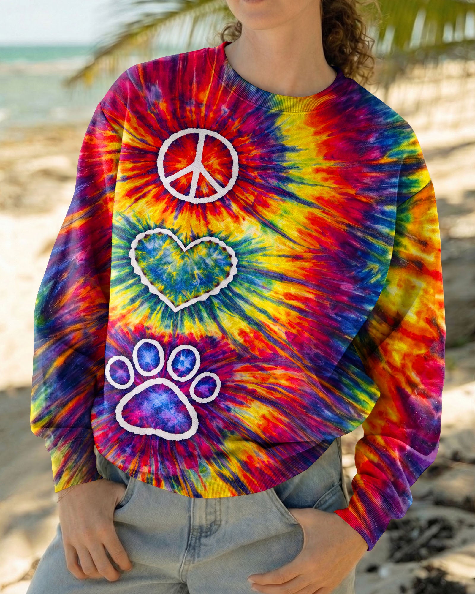 PEACE LOVE PAW PRINT COLORFUL SWIRL ALL OVER PRINT - TLNT3003262