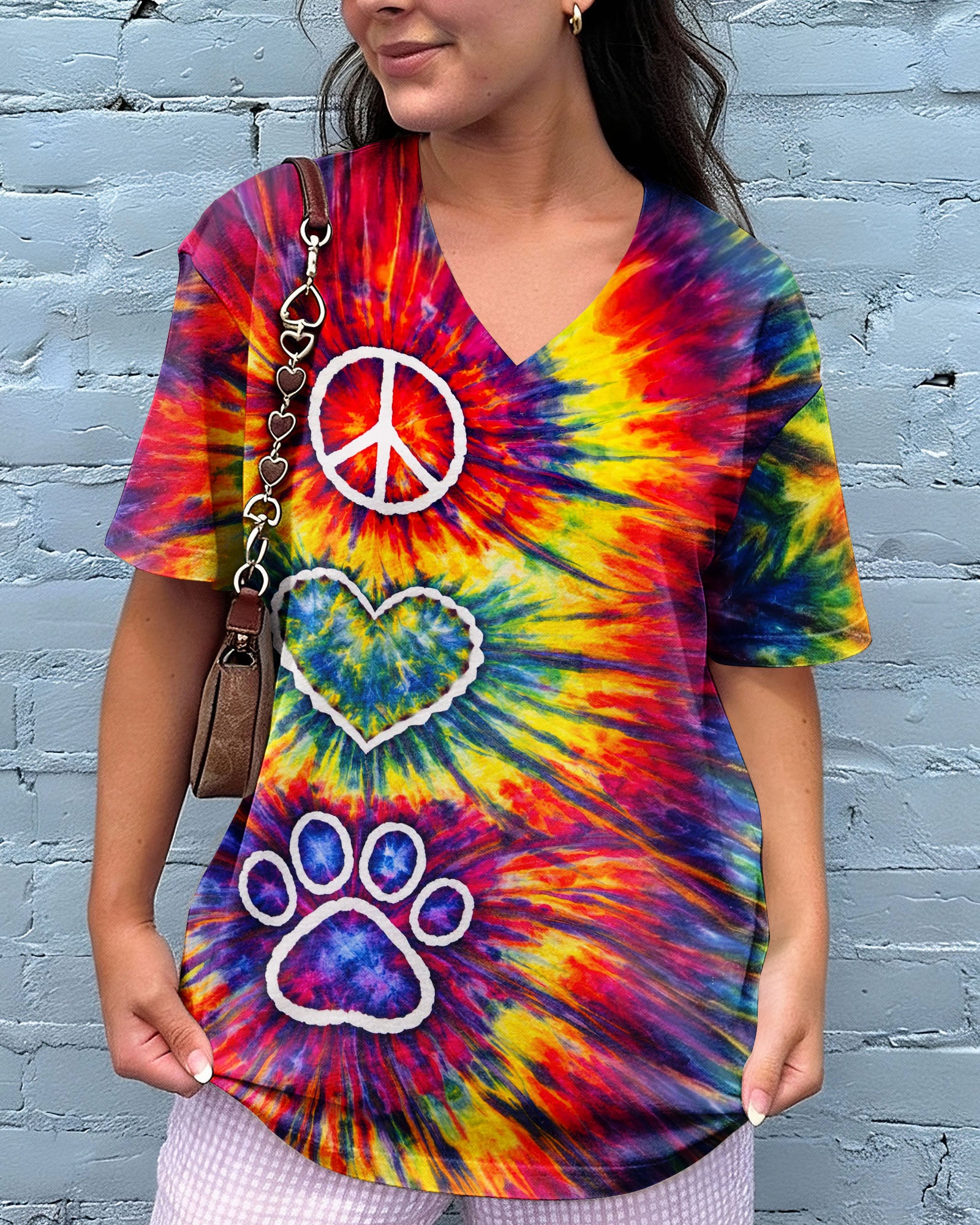 PEACE LOVE PAW PRINT COLORFUL SWIRL ALL OVER PRINT - TLNT3003262