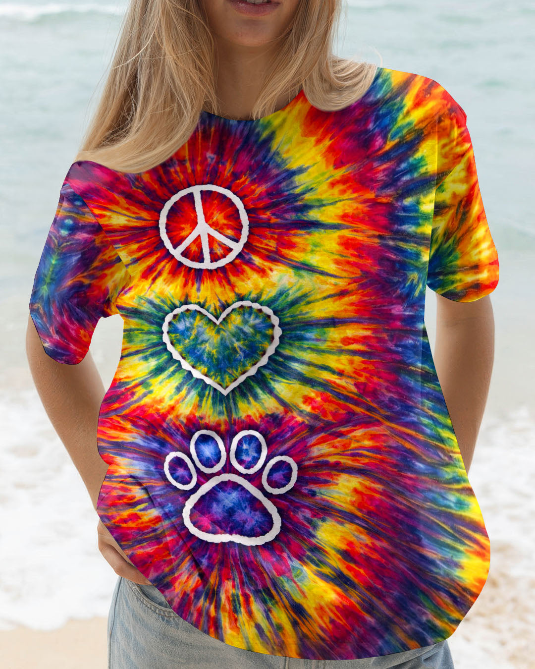 PEACE LOVE PAW PRINT COLORFUL SWIRL ALL OVER PRINT - TLNT3003262