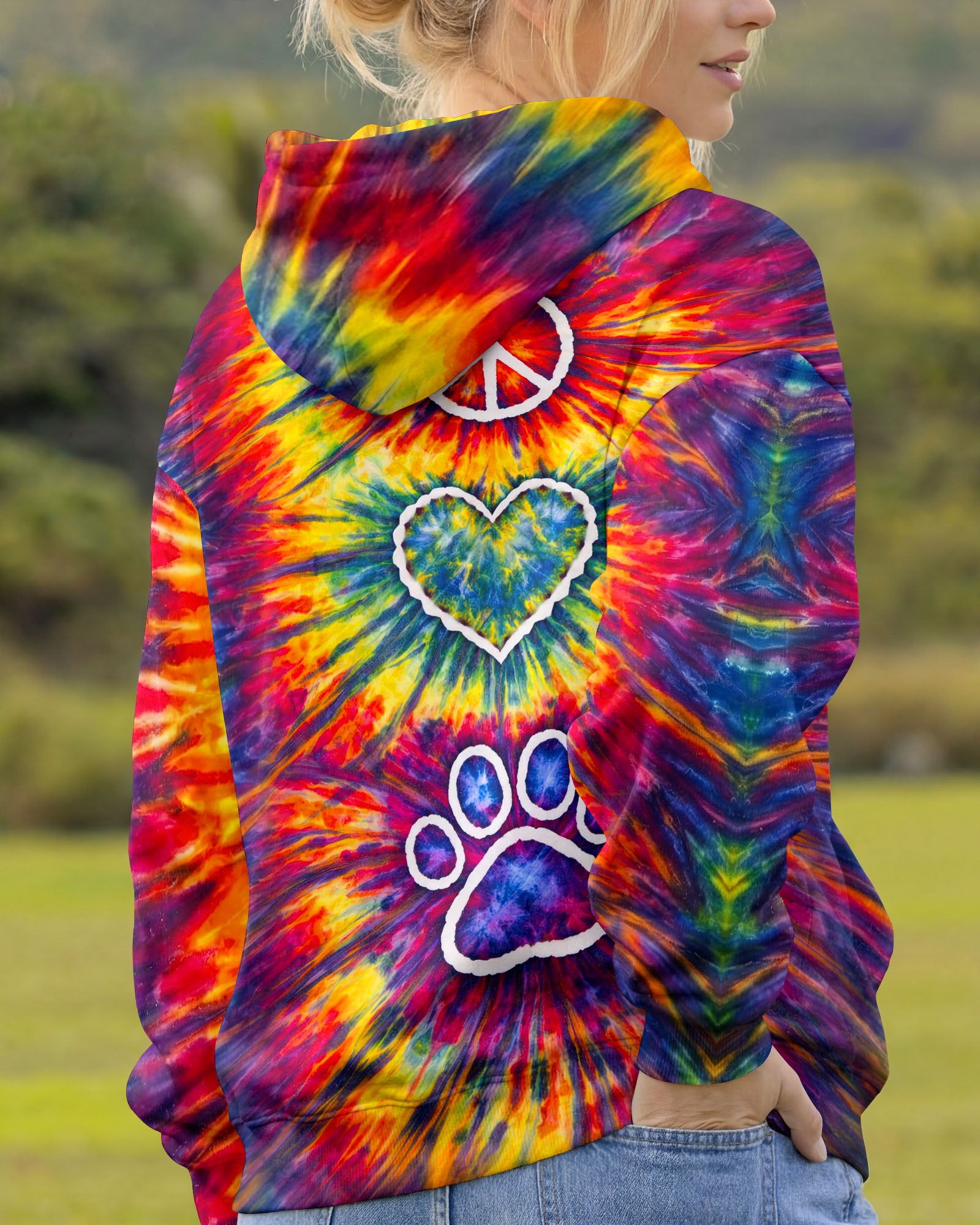 PEACE LOVE PAW PRINT COLORFUL SWIRL ALL OVER PRINT - TLNT3003262