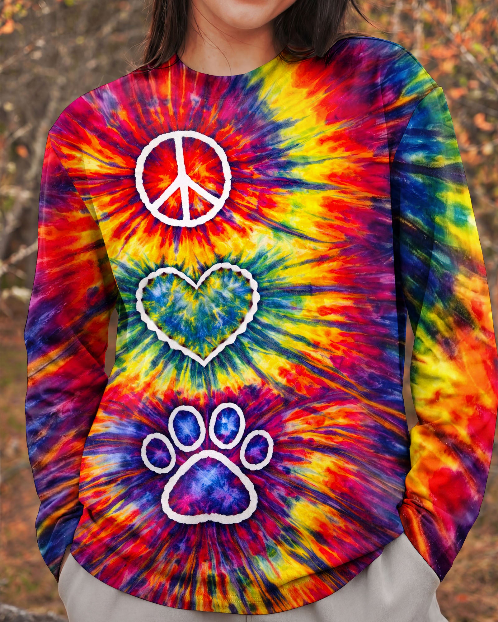 PEACE LOVE PAW PRINT COLORFUL SWIRL ALL OVER PRINT - TLNT3003262
