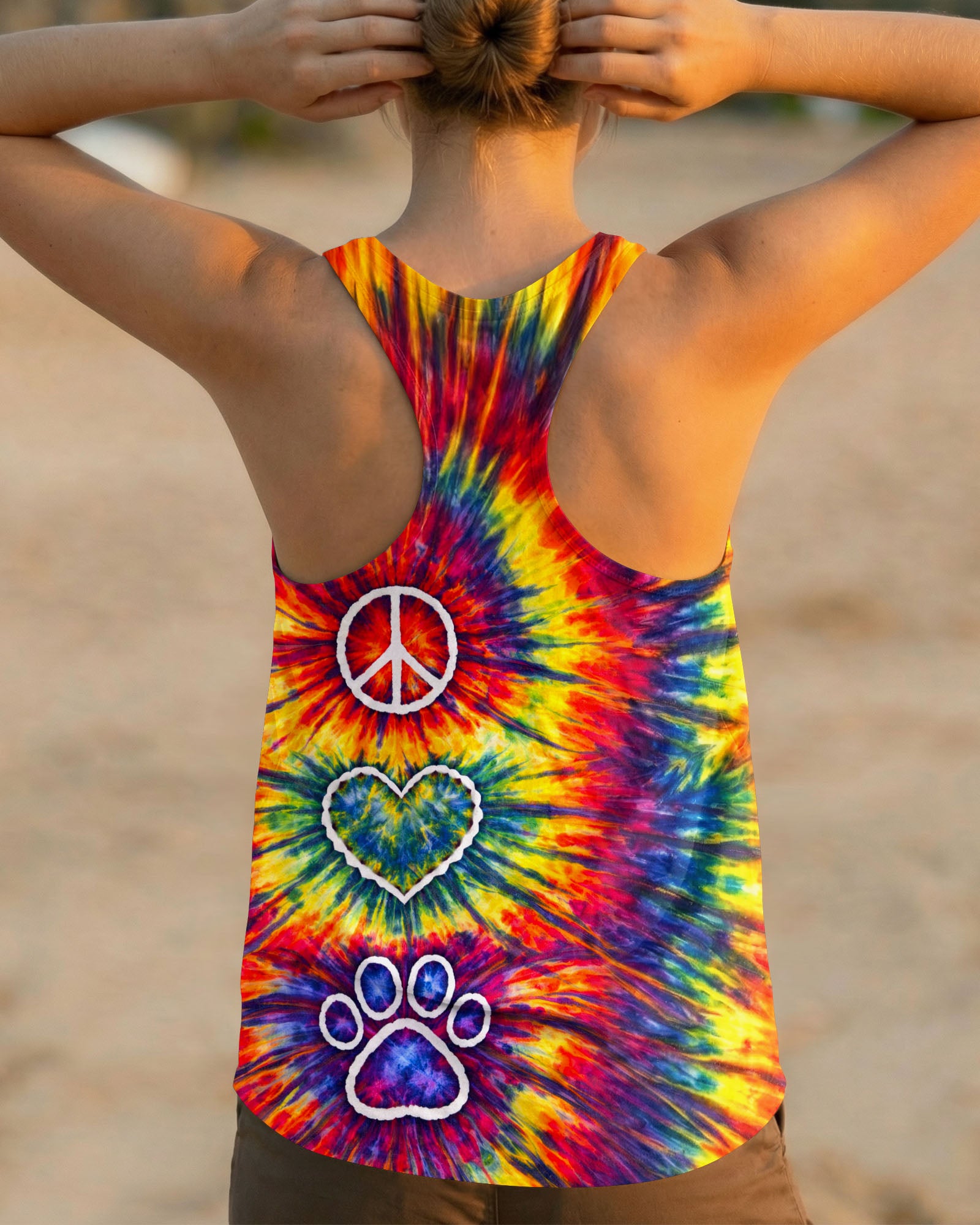 PEACE LOVE PAW PRINT COLORFUL SWIRL ALL OVER PRINT - TLNT3003262