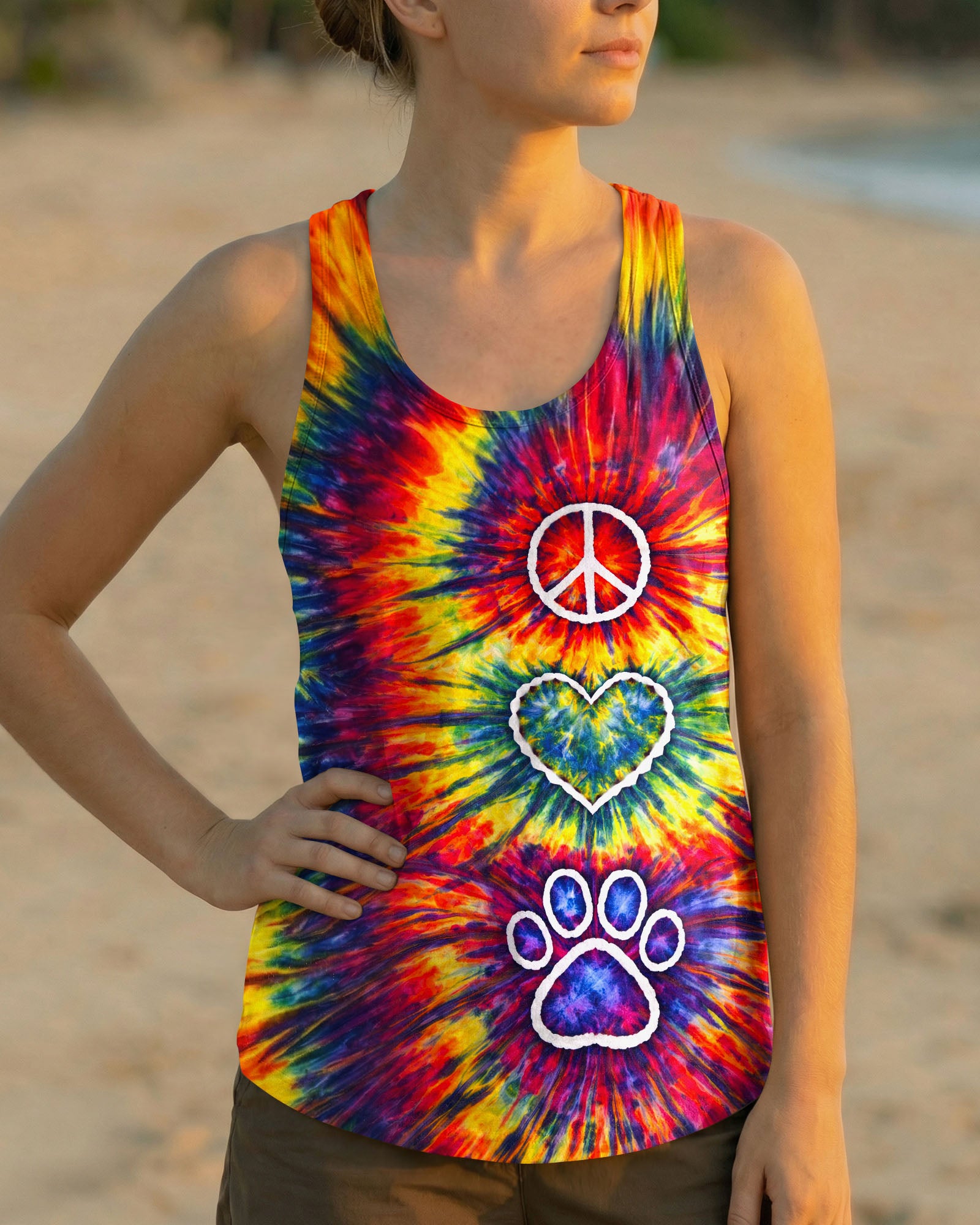 PEACE LOVE PAW PRINT COLORFUL SWIRL ALL OVER PRINT - TLNT3003262