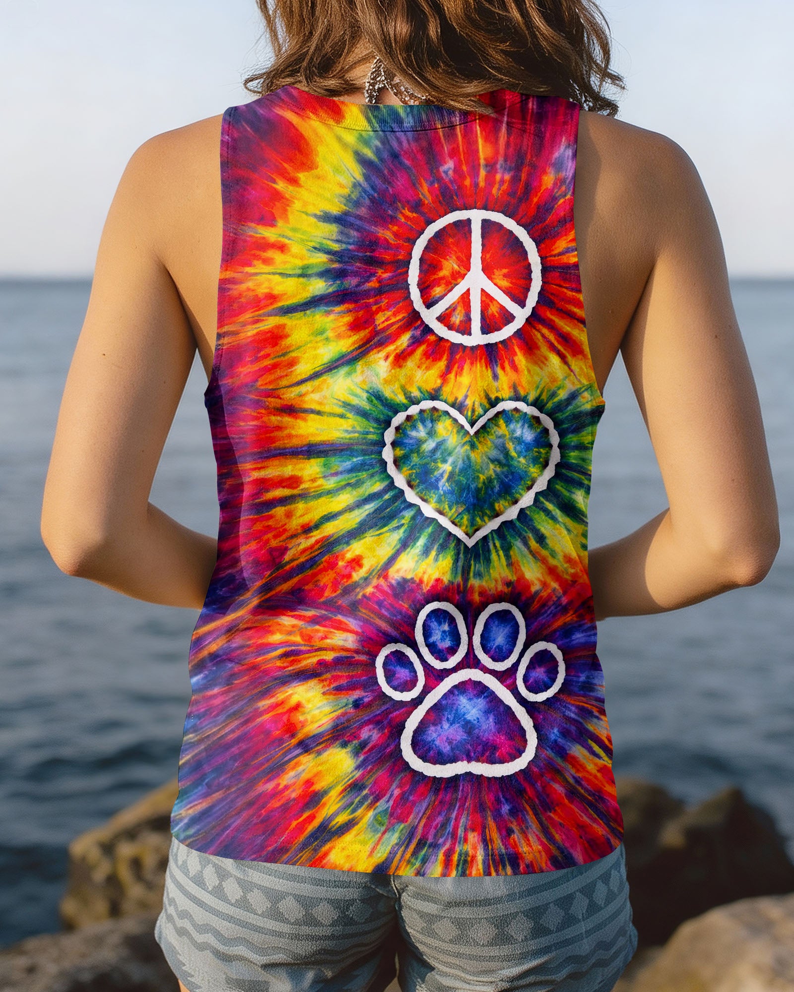 PEACE LOVE PAW PRINT COLORFUL SWIRL ALL OVER PRINT - TLNT3003262