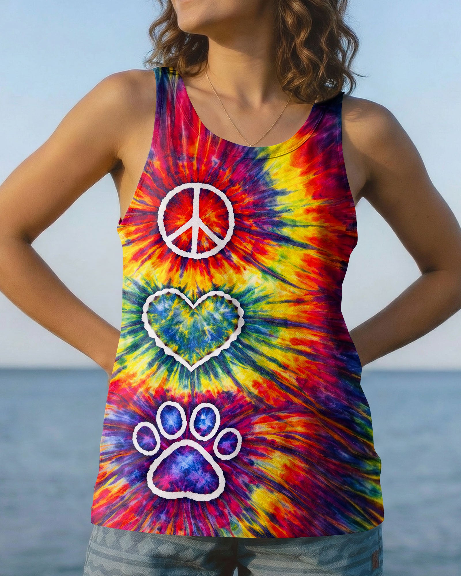 PEACE LOVE PAW PRINT COLORFUL SWIRL ALL OVER PRINT - TLNT3003262
