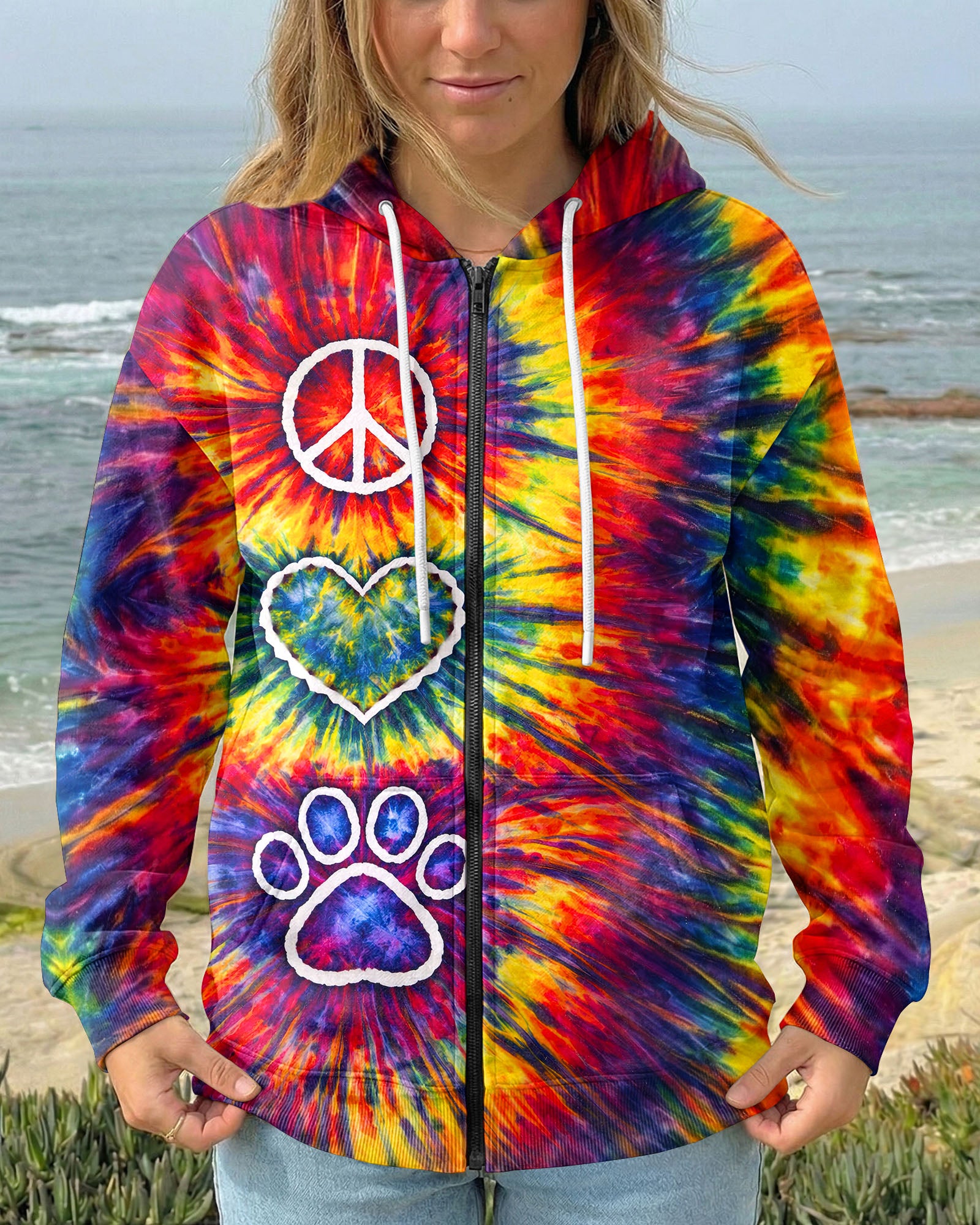 PEACE LOVE PAW PRINT COLORFUL SWIRL ALL OVER PRINT - TLNT3003262