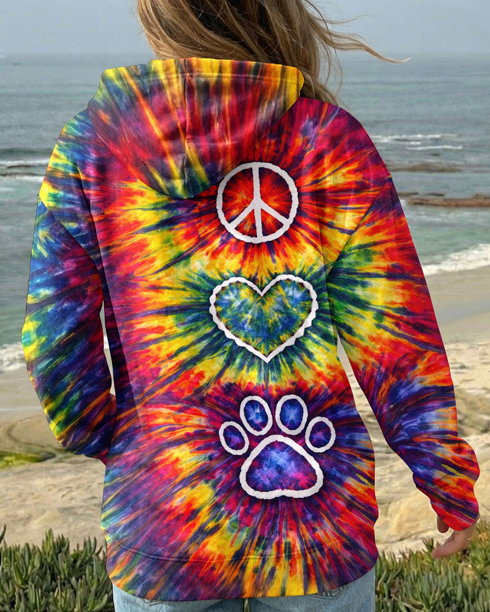 PEACE LOVE PAW PRINT COLORFUL SWIRL ALL OVER PRINT - TLNT3003262
