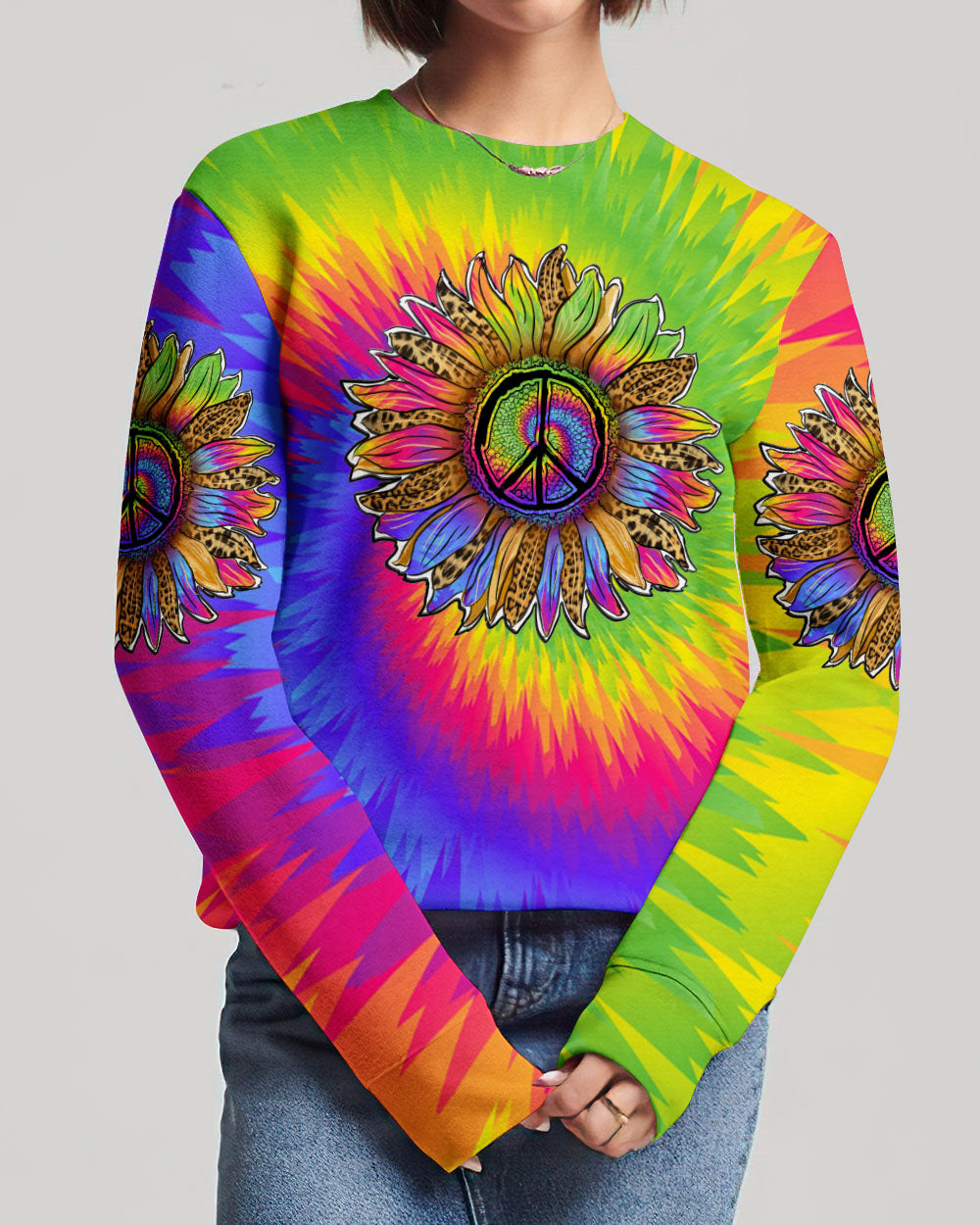 PEACE Y'ALL SUNFLOWER TIE DYE LEOPARD ALL OVER PRINT - TLNZ1407233