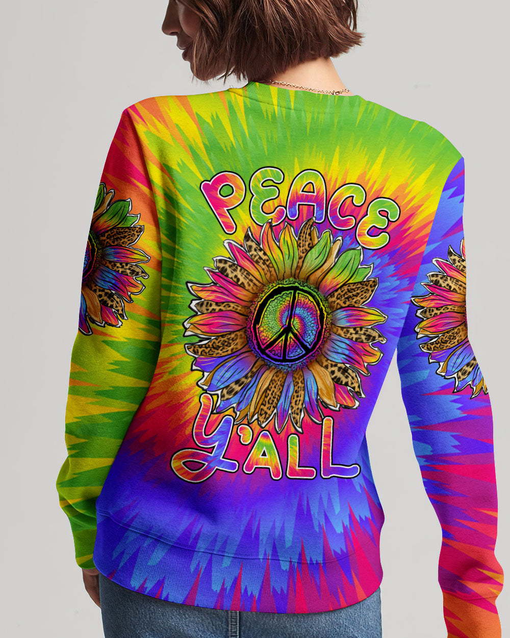 PEACE Y'ALL SUNFLOWER TIE DYE LEOPARD ALL OVER PRINT - TLNZ1407233