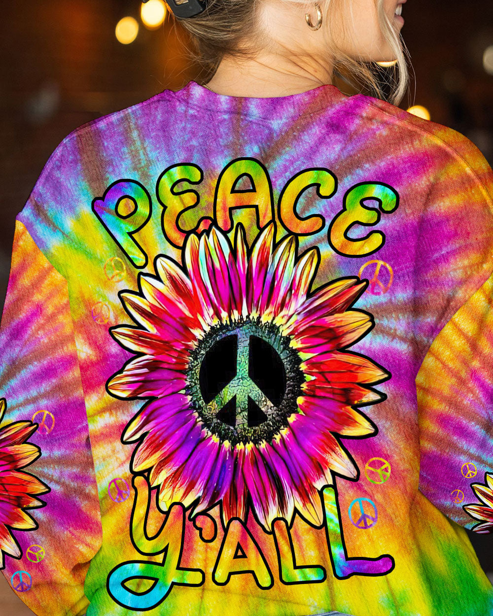PEACE Y'ALL SUNFLOWER TIE DYE COLORFUL ALL OVER PRINT - TLNZ2006233