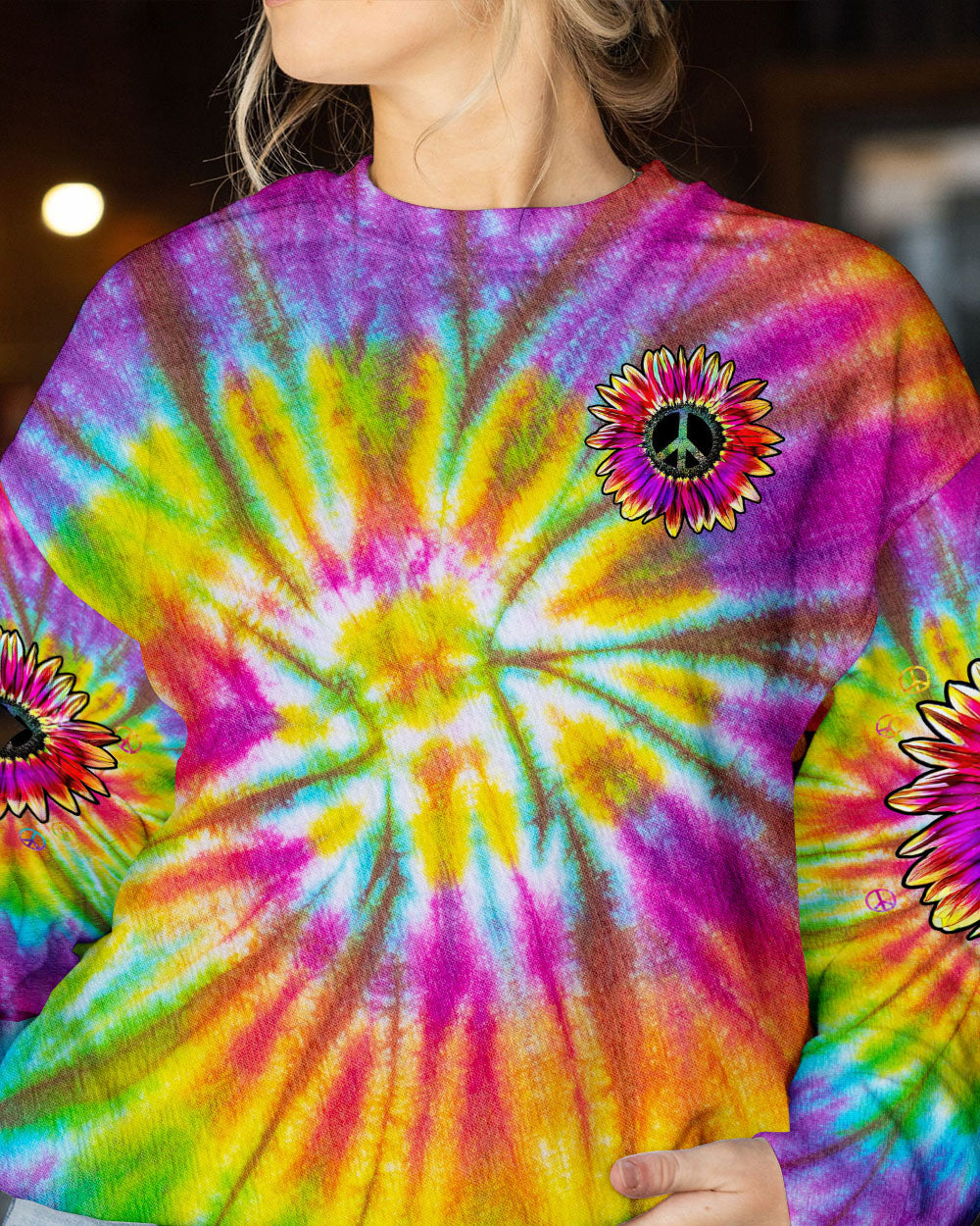 PEACE Y'ALL SUNFLOWER TIE DYE COLORFUL ALL OVER PRINT - TLNZ2006233
