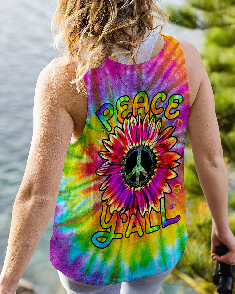 PEACE Y'ALL SUNFLOWER TIE DYE COLORFUL ALL OVER PRINT - TLNZ2006233