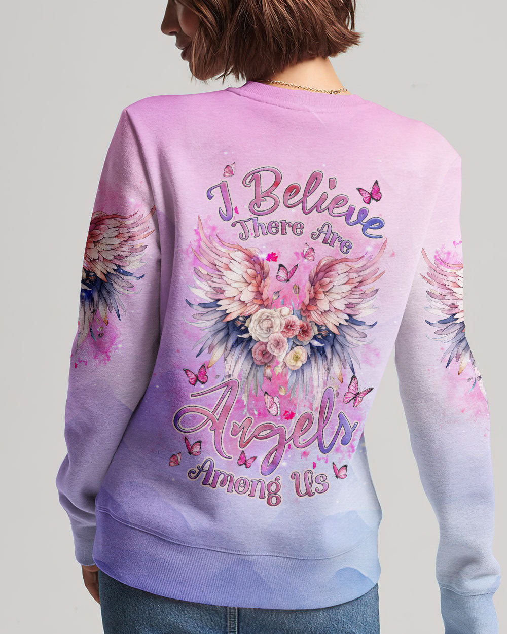 I BELIEVE THERE ARE ANGELS AMONG US WINGS FLORAL ALL OVER PRINT - TLNZ2602241