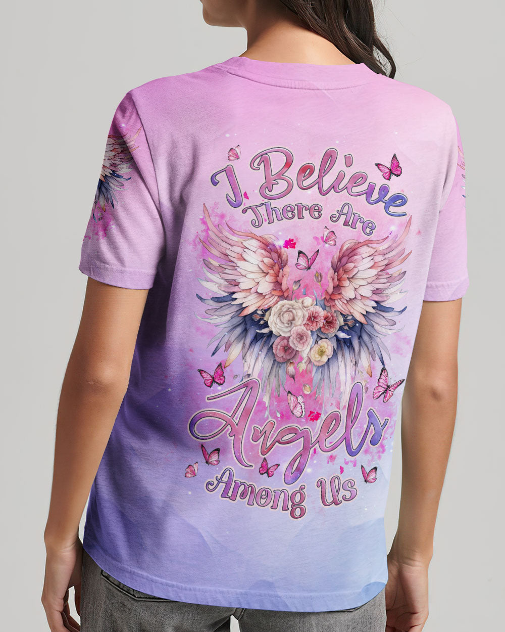 I BELIEVE THERE ARE ANGELS AMONG US WINGS FLORAL ALL OVER PRINT - TLNZ2602241