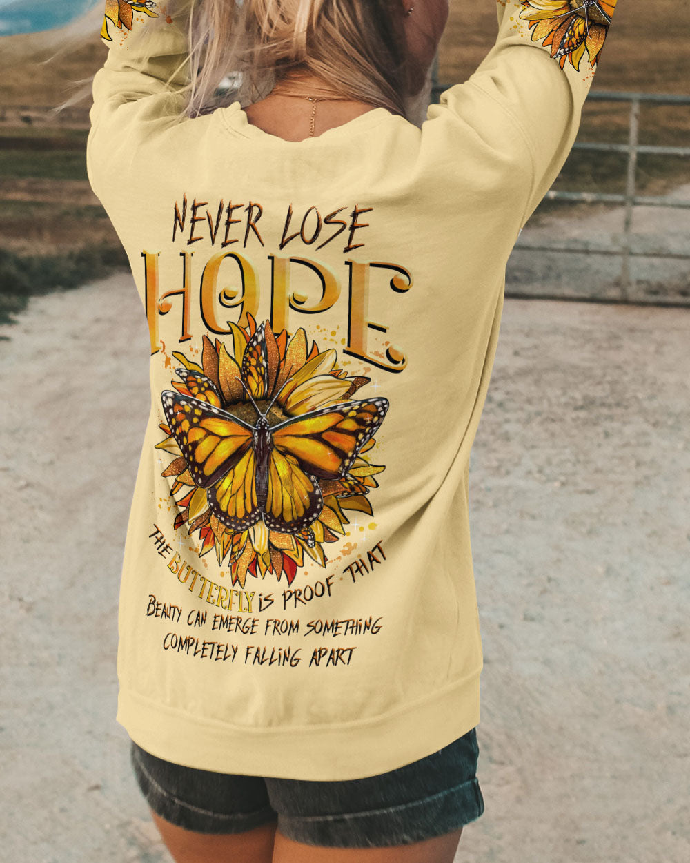 NEVER LOSE HOPE BUTTERFLY SUNFLOWER ALL OVER PRINT - TLNZ3105232