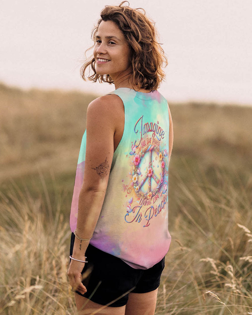 IMAGINE ALL THE PEOPLE LIVING LIFE IN PEACE TIE DYE ALL OVER PRINT  - TLTR0104254