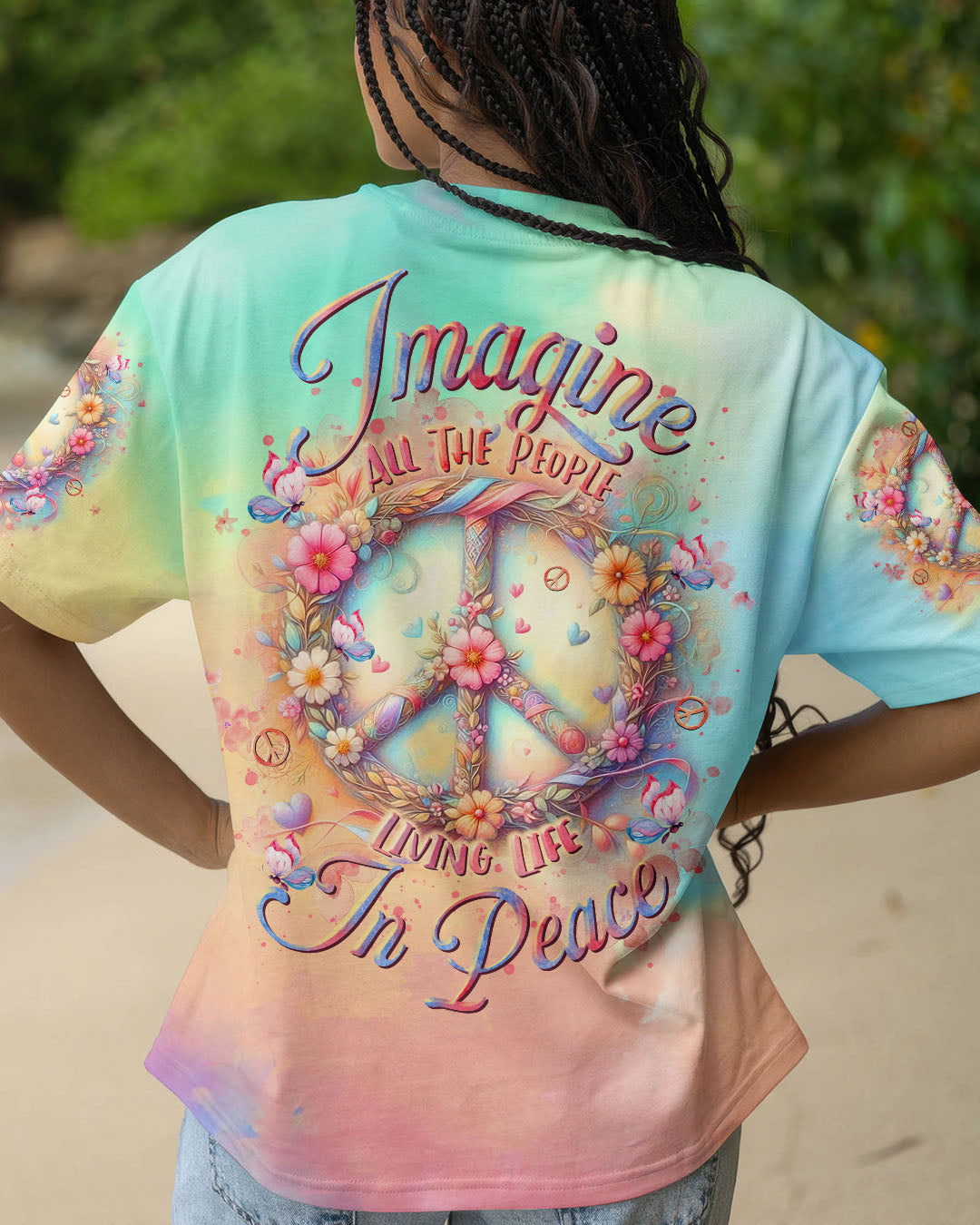 IMAGINE ALL THE PEOPLE LIVING LIFE IN PEACE TIE DYE ALL OVER PRINT  - TLTR0104254