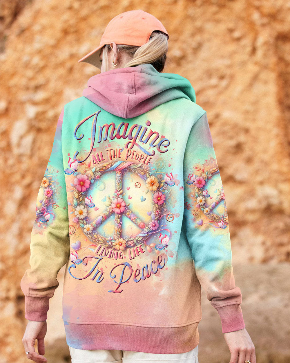 IMAGINE ALL THE PEOPLE LIVING LIFE IN PEACE TIE DYE ALL OVER PRINT  - TLTR0104254