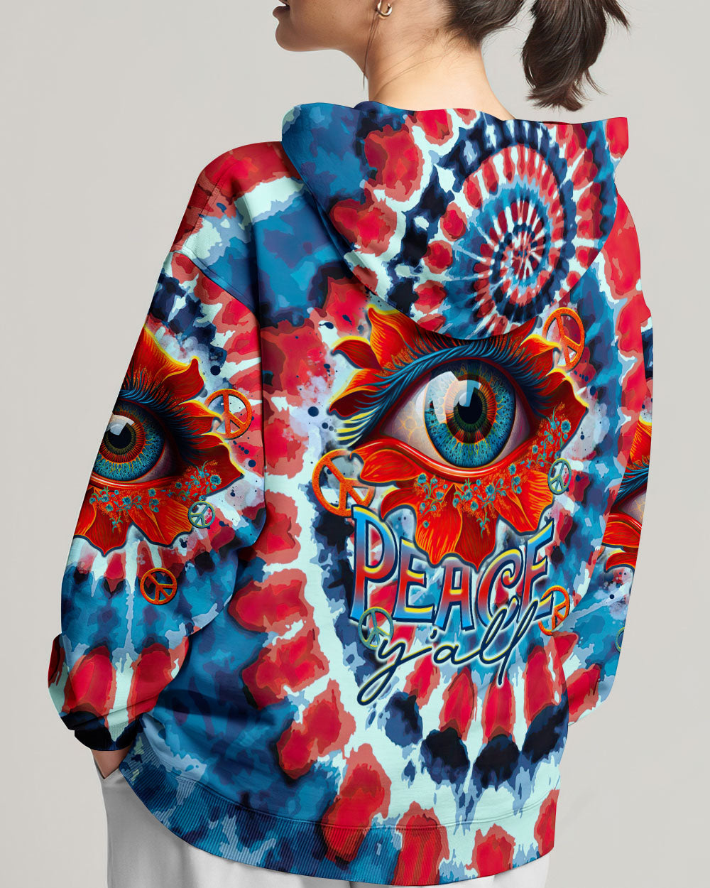 PEACE Y'ALL EYES FLOWER TIE DYE ALL OVER PRINT - TLTR0607238