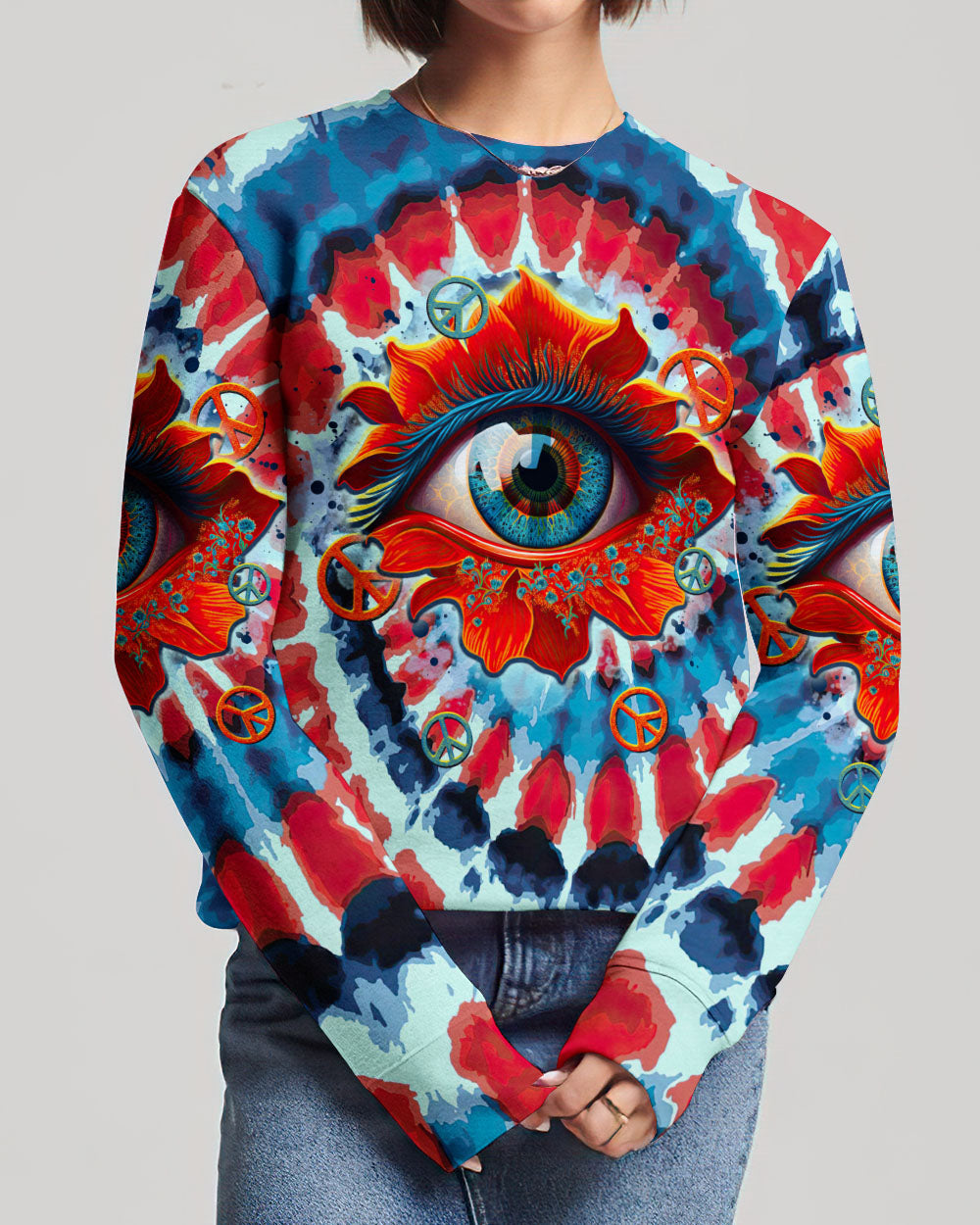 PEACE Y'ALL EYES FLOWER TIE DYE ALL OVER PRINT - TLTR0607238