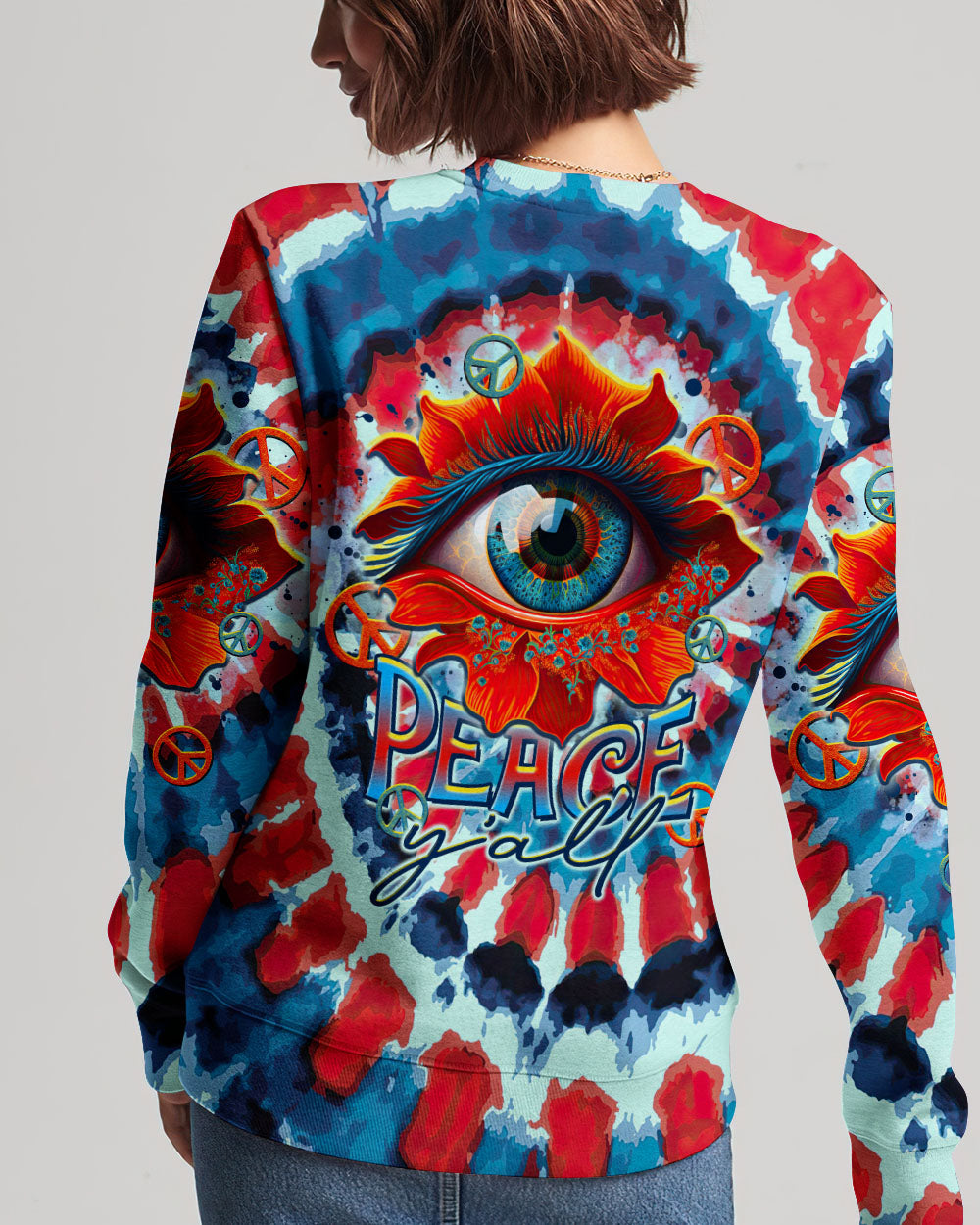 PEACE Y'ALL EYES FLOWER TIE DYE ALL OVER PRINT - TLTR0607238