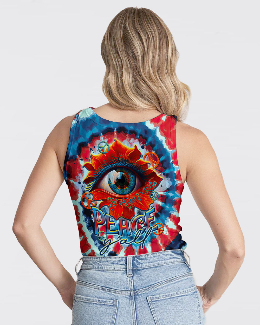 PEACE Y'ALL EYES FLOWER TIE DYE ALL OVER PRINT - TLTR0607238