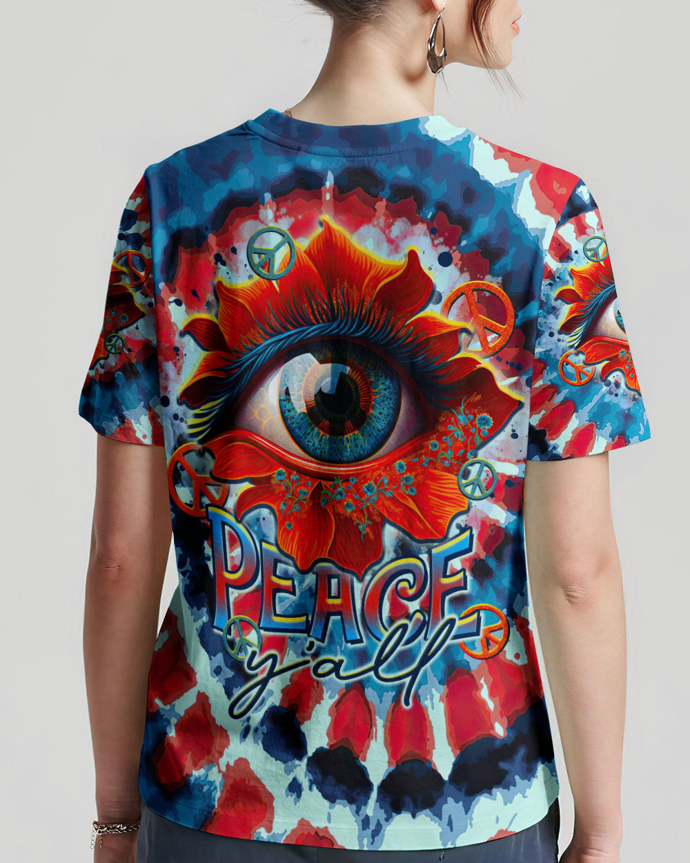 PEACE Y'ALL EYES FLOWER TIE DYE ALL OVER PRINT - TLTR0607238
