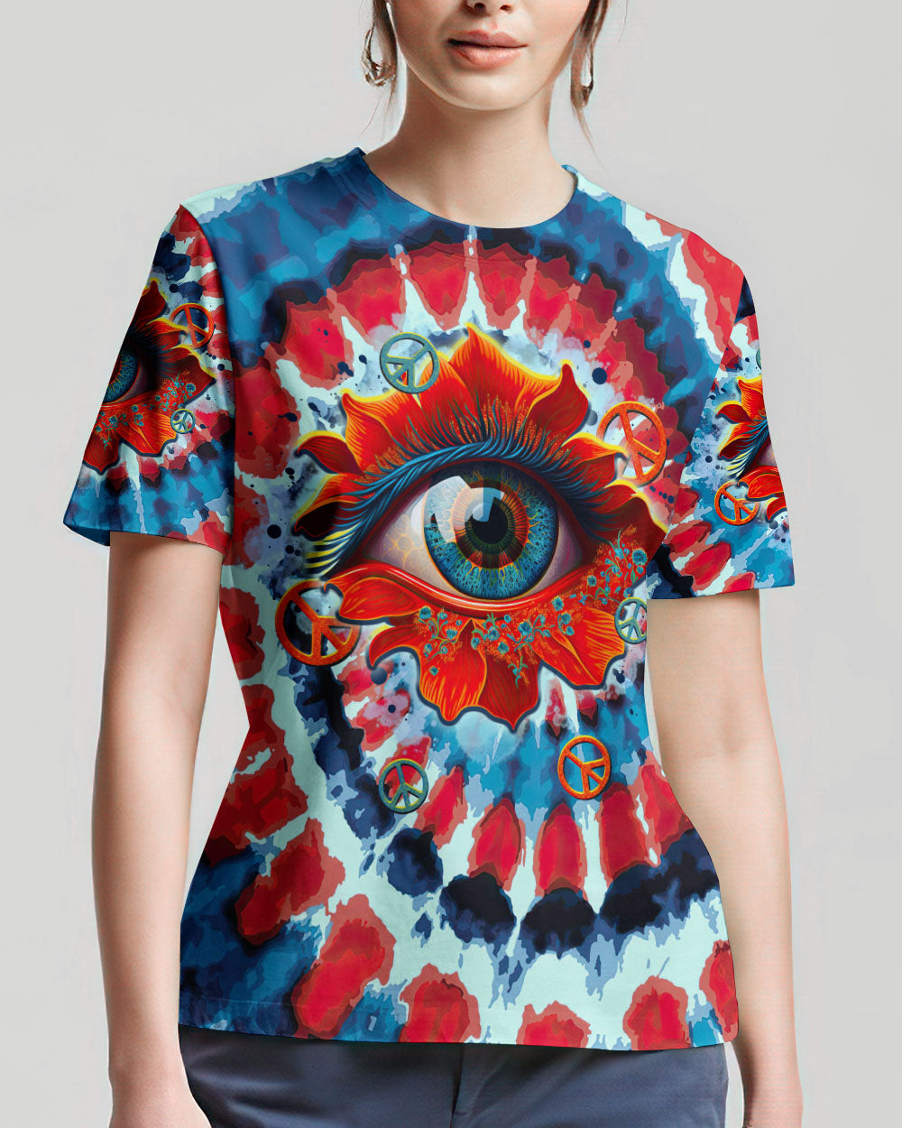 PEACE Y'ALL EYES FLOWER TIE DYE ALL OVER PRINT - TLTR0607238