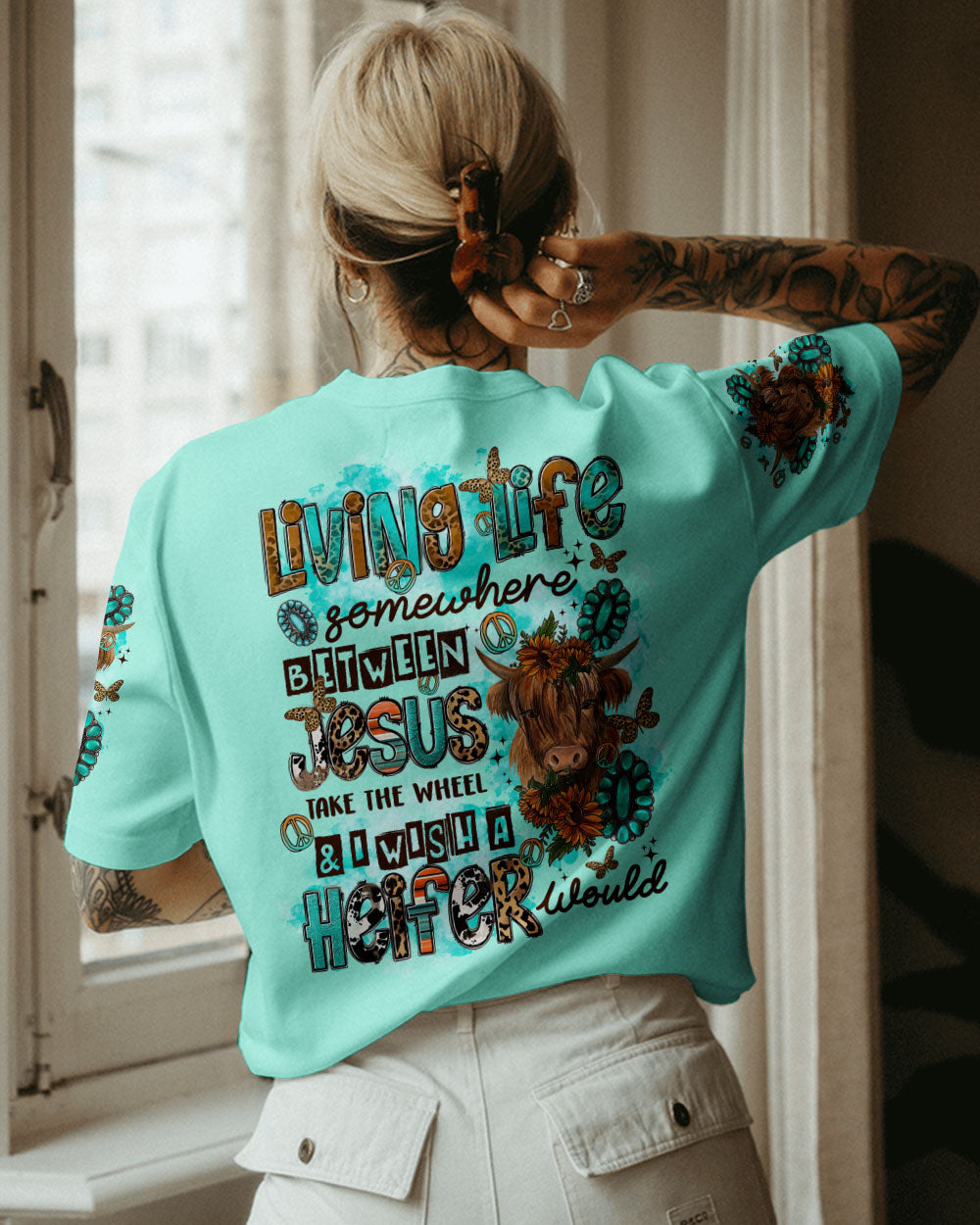 LIVING LIFE SOMEWHERE BETWEEN JESUS COW ALL OVER PRINT - TLTR0909234