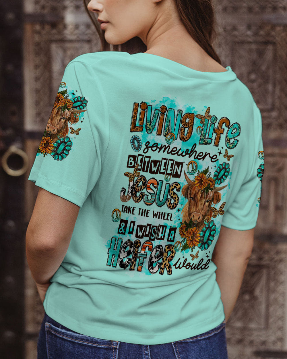 LIVING LIFE SOMEWHERE BETWEEN JESUS COW ALL OVER PRINT - TLTR0909234
