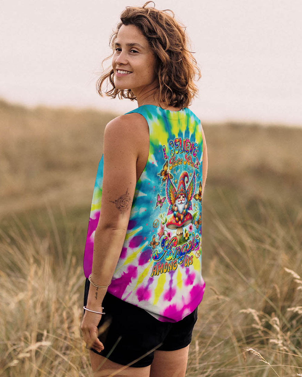 I BELIEVE THERE ARE ANGELS AMONG US GNOME WINGS TIE DYE  ALL OVER PRINT - TLTR1002253