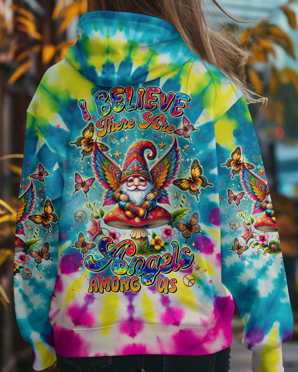 I BELIEVE THERE ARE ANGELS AMONG US GNOME WINGS TIE DYE  ALL OVER PRINT - TLTR1002253