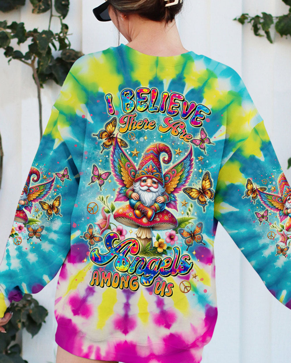 I BELIEVE THERE ARE ANGELS AMONG US GNOME WINGS TIE DYE  ALL OVER PRINT - TLTR1002253