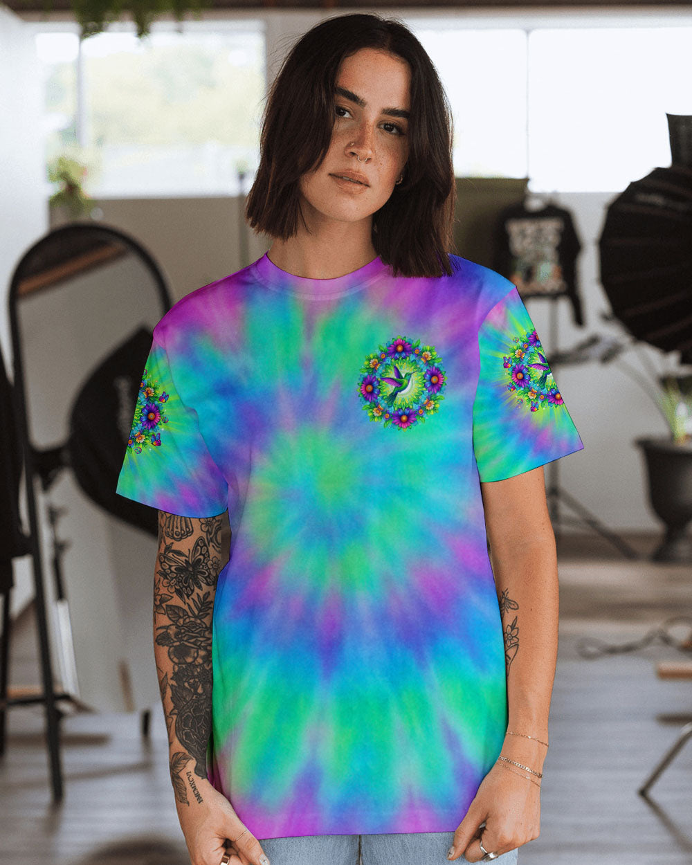 JUST BREATHE HUMMINGBIRD TIE DYE ALL OVER PRINT - TLTR1006252